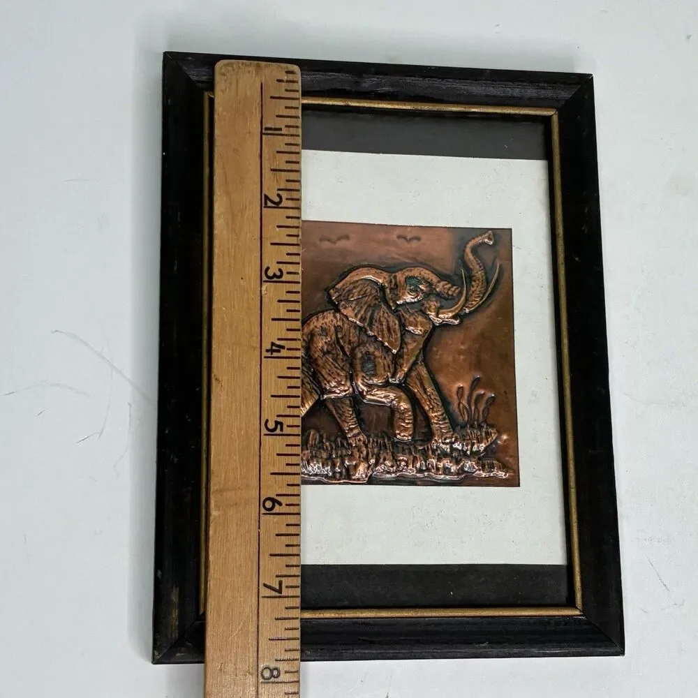 Custom Framed Copper Embossed Safari Animal Elephant Vintage